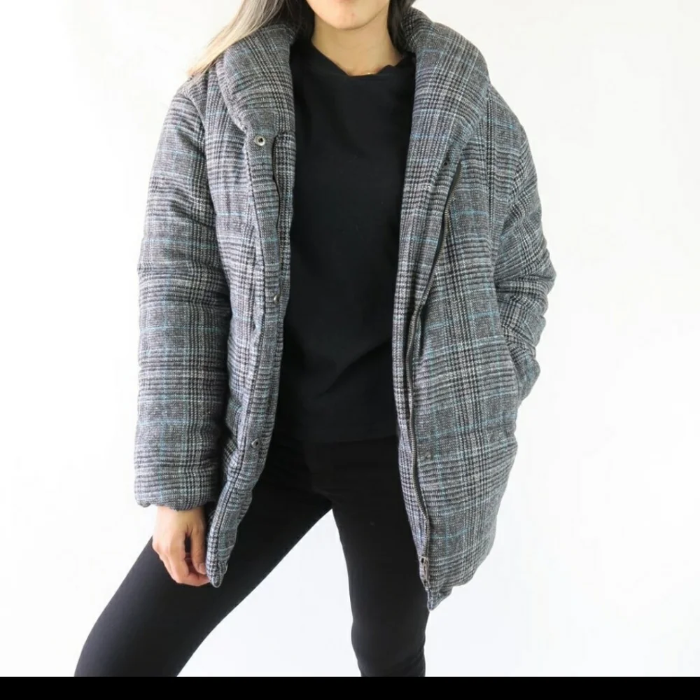 NWOT Something Navy Plaid Puffer Jacket XS - Picture 2 of 6